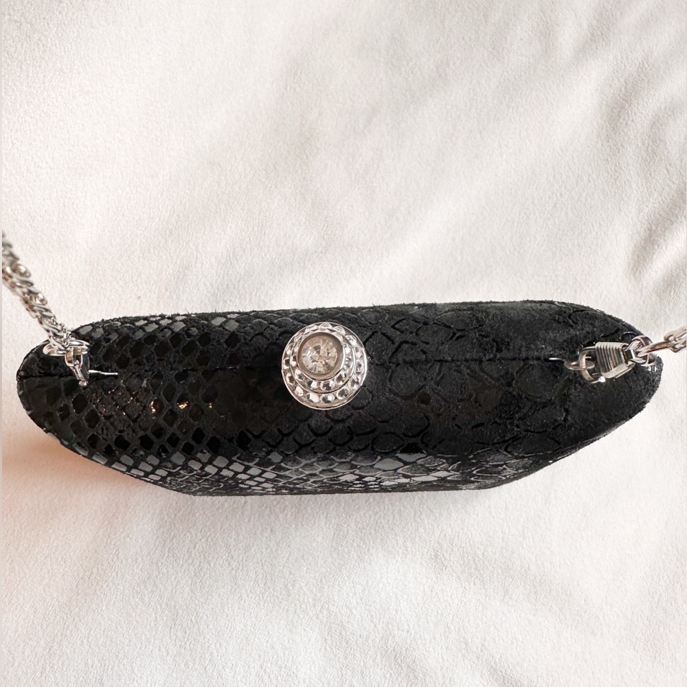 GUESS Black Python Mini Chain Bag Rhinestone Clasp - Picture 3 of 7